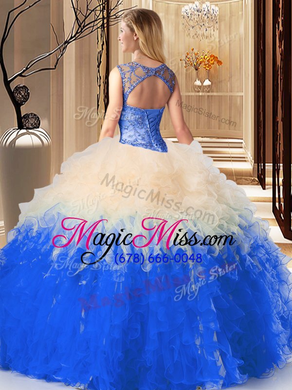 wholesale smart scoop multi-color ball gowns beading 15th birthday dress lace up tulle sleeveless floor length