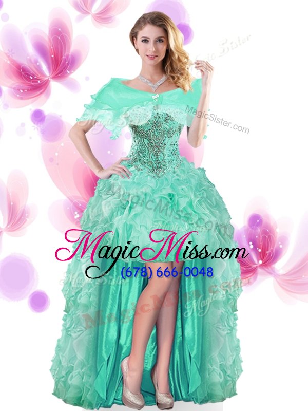 wholesale colorful high low ball gowns sleeveless turquoise pageant dresses lace up