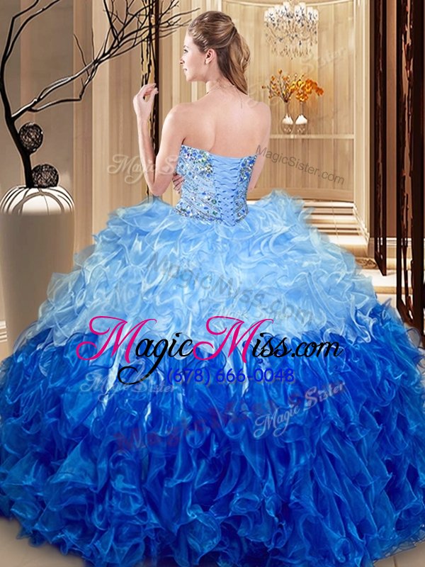 wholesale simple sweetheart sleeveless quinceanera gowns asymmetrical beading and ruffles multi-color organza