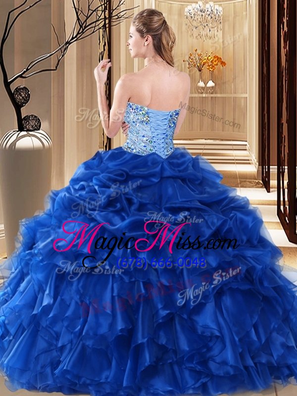 wholesale red lace up sweetheart beading and pick ups ball gown prom dress organza sleeveless