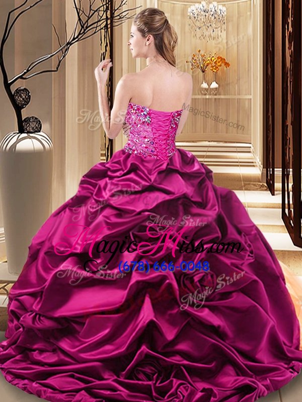 wholesale inexpensive beading and ruffles 15 quinceanera dress fuchsia and orange lace up sleeveless floor length