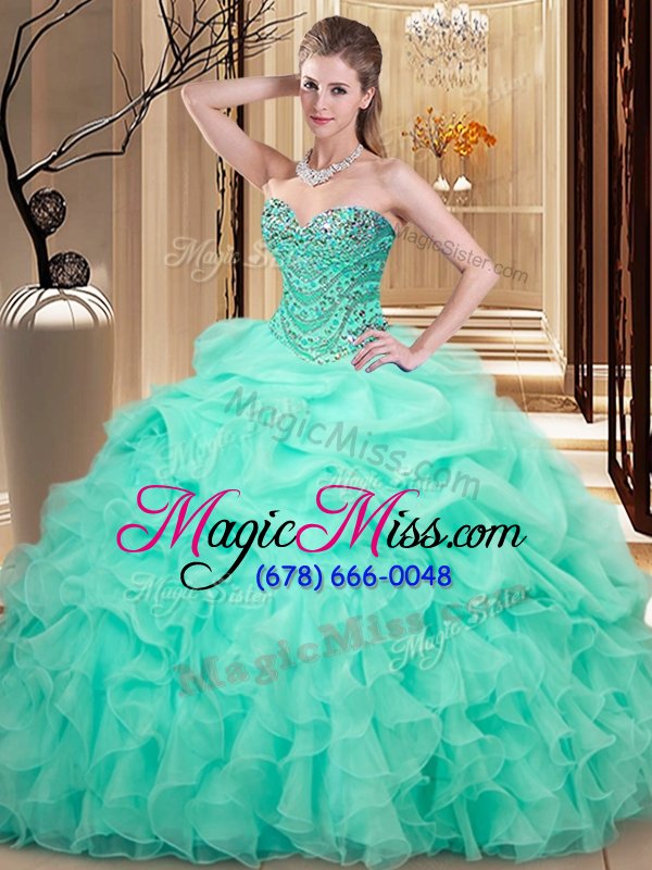 wholesale traditional sleeveless beading and ruffles and pick ups lace up quinceanera dresses