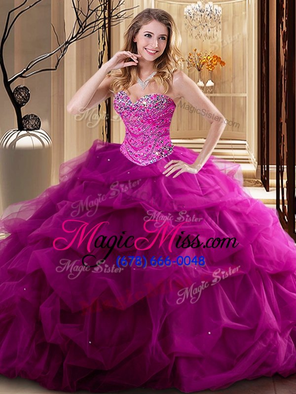 wholesale fabulous fuchsia sweet 16 quinceanera dress military ball and sweet 16 and quinceanera and for with beading and ruffles sweetheart sleeveless lace up