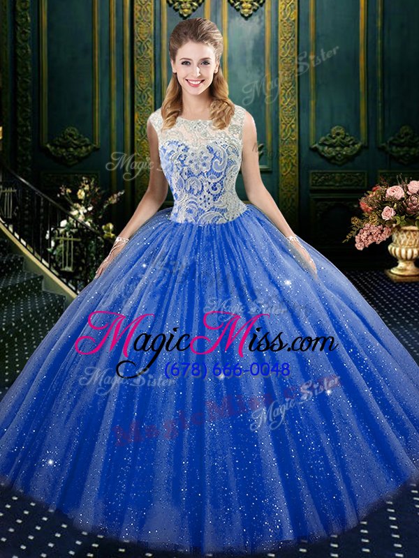 wholesale cheap royal blue zipper 15 quinceanera dress lace sleeveless floor length