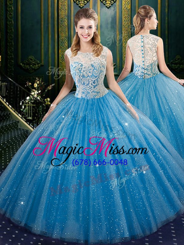 wholesale fine high-neck sleeveless lace up vestidos de quinceanera baby blue tulle