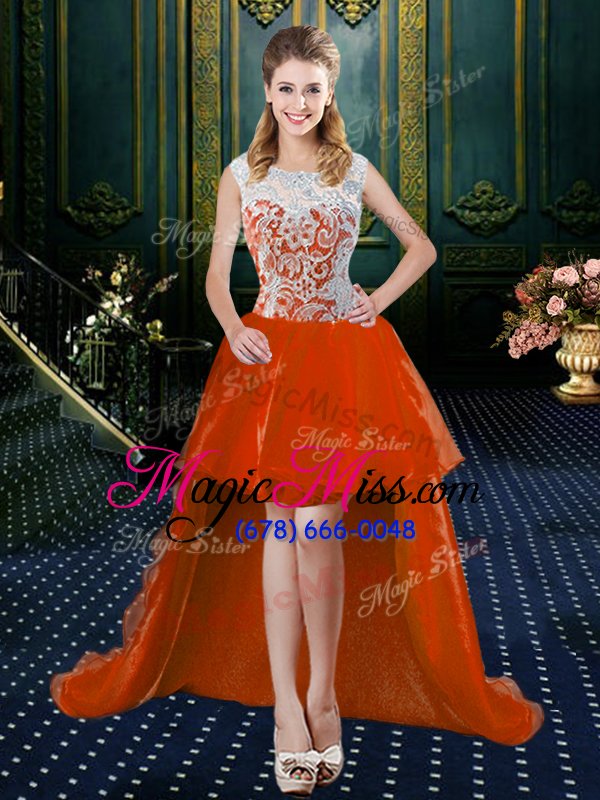 wholesale best selling four piece orange red quinceanera dress military ball and sweet 16 and quinceanera and for with beading and lace high-neck sleeveless zipper
