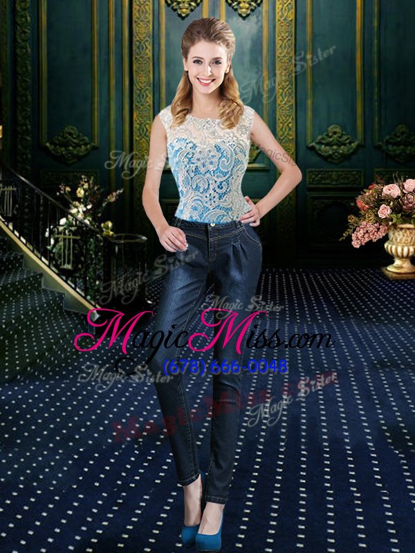 wholesale stunning four piece lace vestidos de quinceanera baby blue zipper sleeveless floor length brush train