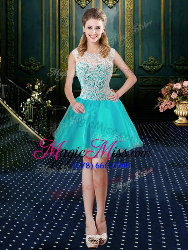 wholesale sophisticated four piece sleeveless tulle floor length zipper quinceanera dress in aqua blue for with lace