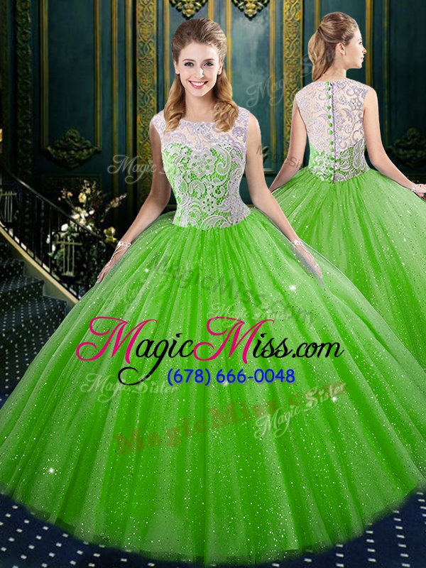 wholesale four piece tulle sleeveless floor length quinceanera gowns brush train and lace