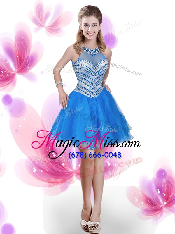 wholesale lovely four piece royal blue zipper high-neck beading and pick ups 15 quinceanera dress organza sleeveless