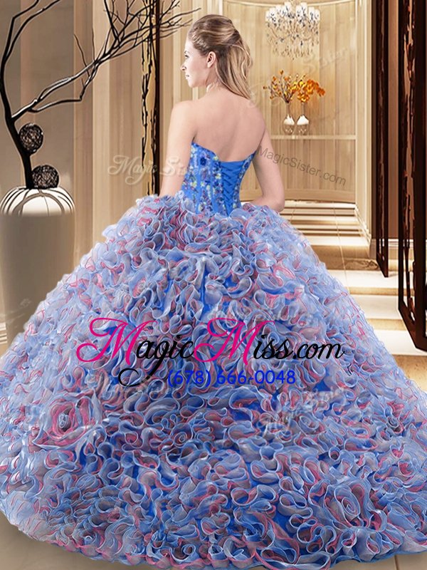wholesale sumptuous brush train ball gowns sweet 16 dresses multi-color sweetheart fabric with rolling flowers sleeveless with train lace up