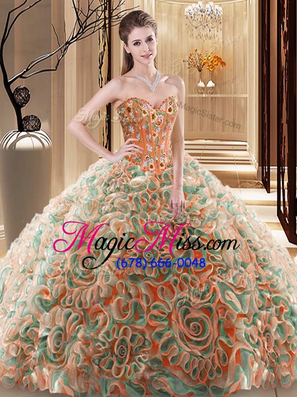 wholesale new style multi-color sleeveless with train embroidery and ruffles lace up sweet 16 dresses