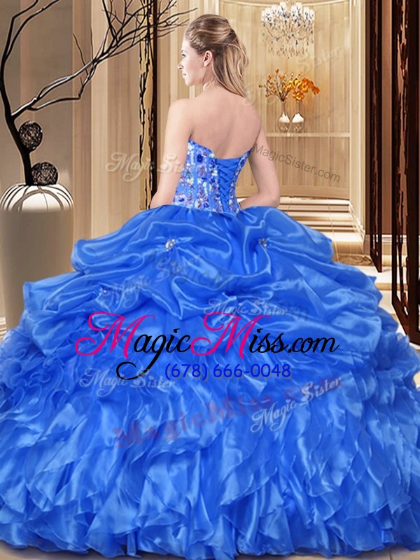wholesale orange organza lace up sweet 16 quinceanera dress sleeveless floor length embroidery and ruffles