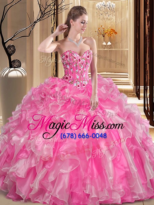 wholesale graceful sweetheart sleeveless lace up vestidos de quinceanera rose pink organza