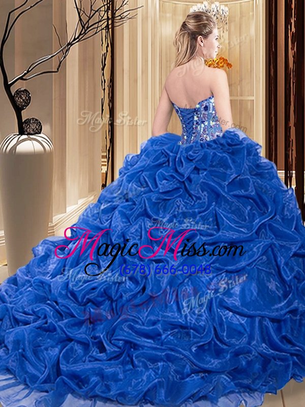 wholesale sweet royal blue sweetheart lace up embroidery and pick ups quinceanera dresses court train sleeveless