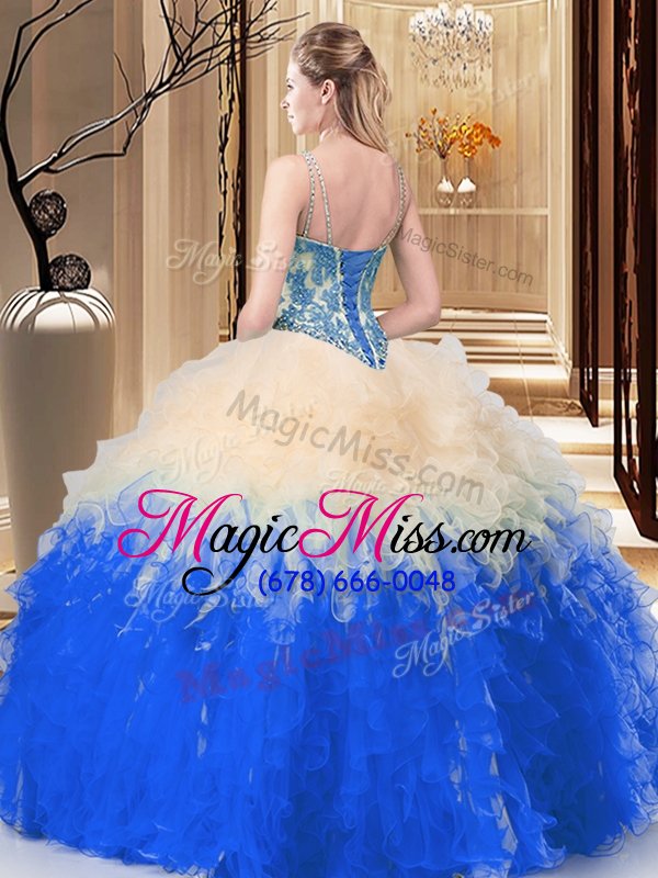 wholesale discount straps straps floor length multi-color quinceanera dress tulle sleeveless lace and ruffles