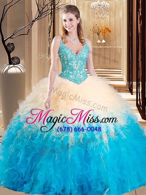 wholesale elegant floor length ball gowns sleeveless aqua blue 15th birthday dress lace up