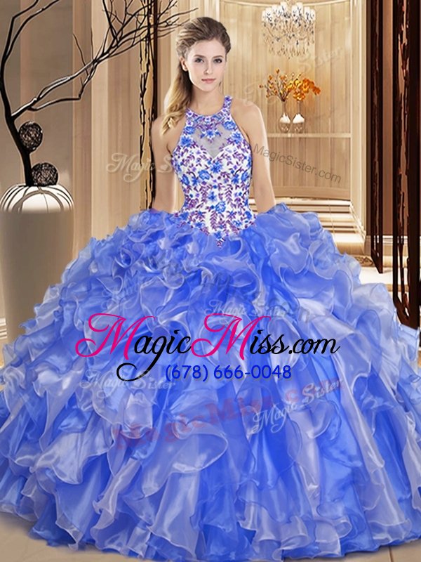 wholesale fabulous scoop floor length ball gowns sleeveless blue sweet 16 dress backless