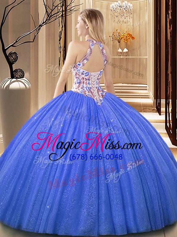 wholesale modest blue sleeveless organza lace up quinceanera dress for military ball and sweet 16 and quinceanera