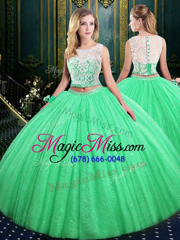 wholesale customized three piece scoop sleeveless lace and sequins lace up sweet 16 quinceanera dress