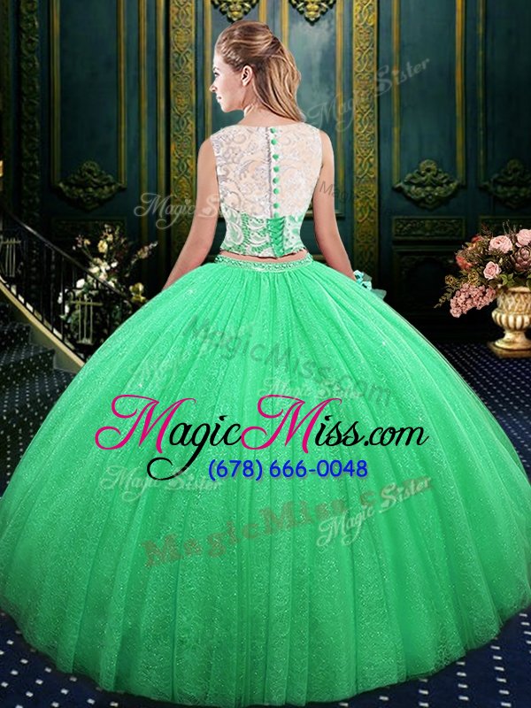 wholesale great sequins scoop sleeveless lace up quinceanera gown tulle and sequined