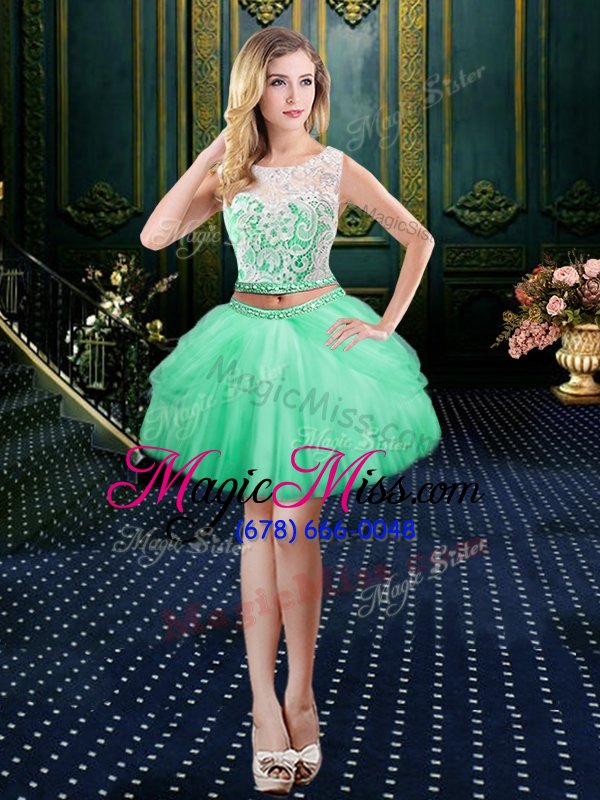 wholesale three piece scoop apple green lace up 15th birthday dress lace and pick ups sleeveless floor length