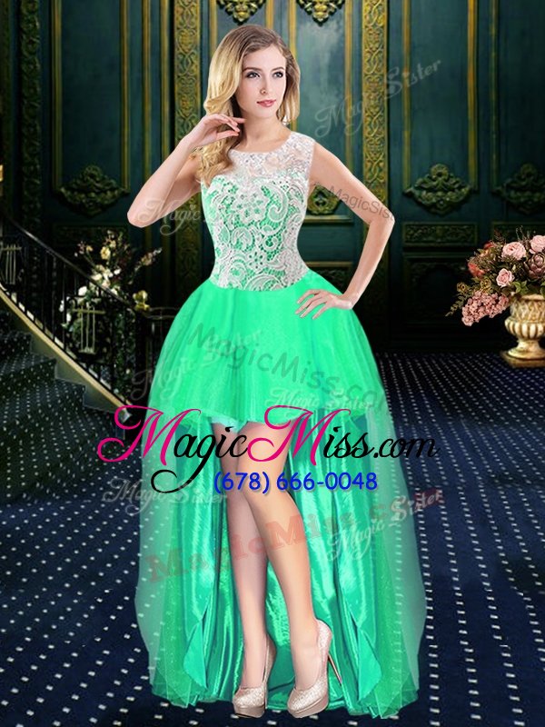 wholesale charming four piece apple green ball gowns tulle scoop sleeveless lace and pick ups floor length zipper sweet 16 quinceanera dress
