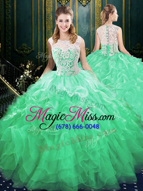 wholesale luxurious green scoop neckline lace and ruffles quinceanera dresses sleeveless lace up