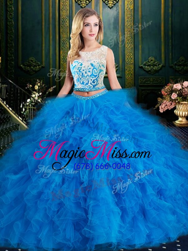wholesale low price blue vestidos de quinceanera military ball and sweet 16 and quinceanera and for with lace and ruffles scoop sleeveless zipper