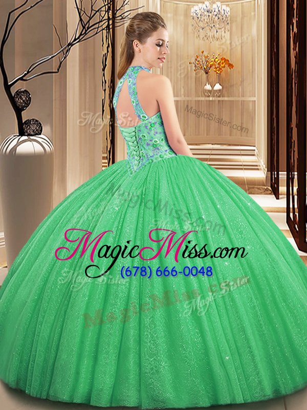 wholesale sleeveless floor length embroidery backless sweet 16 quinceanera dress with baby blue