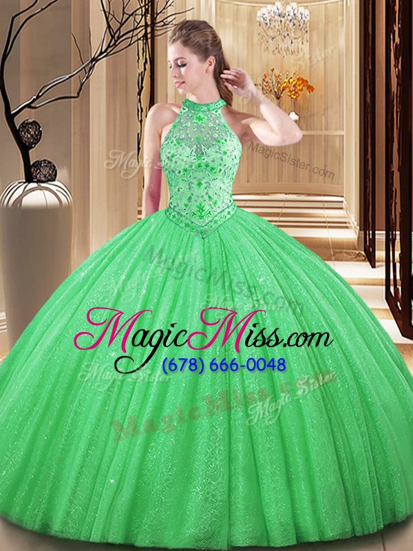 wholesale top selling sleeveless embroidery and hand made flower backless sweet 16 quinceanera dress