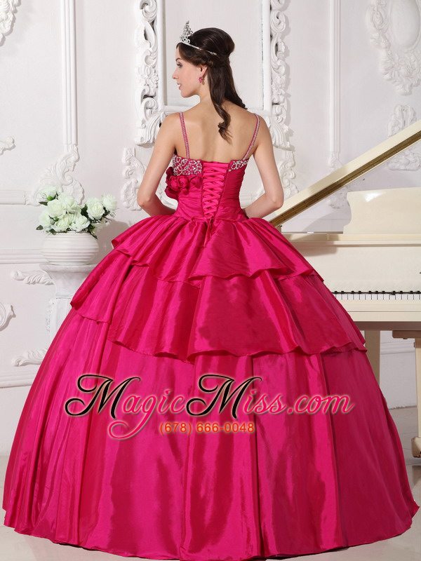 wholesale hot pink ball gown straps floor-length taffeta beading quinceanera dress