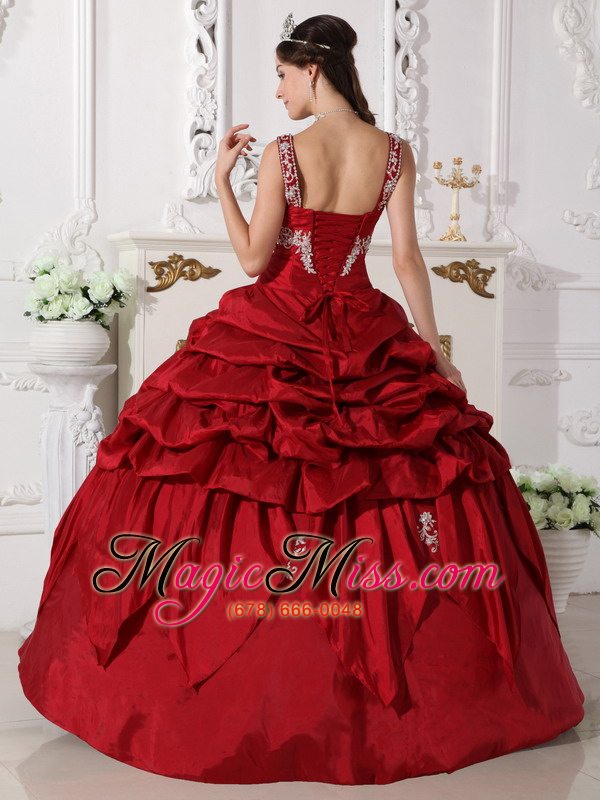 wholesale wine red ball gown scoop floor-length taffeta beading quinceanera dress