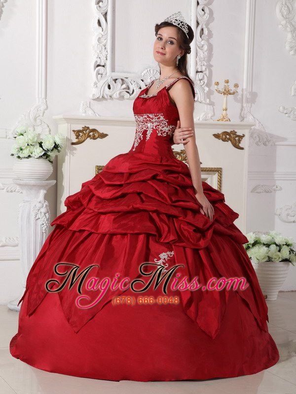 wholesale wine red ball gown scoop floor-length taffeta beading quinceanera dress