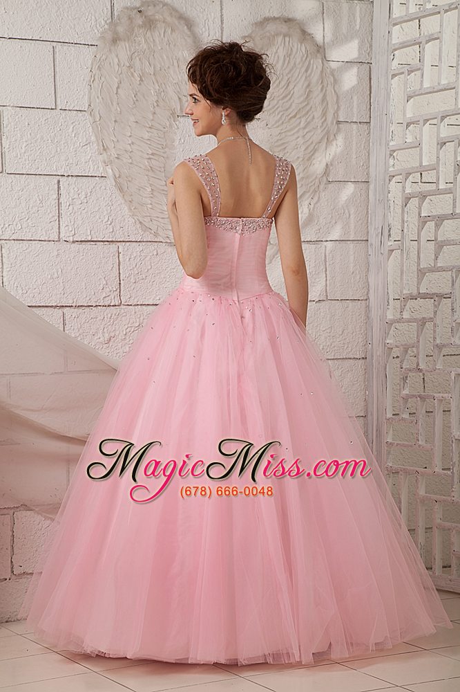 wholesale pink ball gown straps floor-length tulle beading quinceanea dress