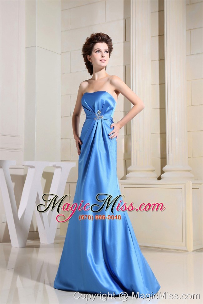 wholesale sky blue bridemaid dress with strapless floor-length satin