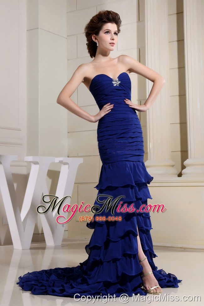 wholesale blue sweetheart and ruch bodice for prom dress with ruffled layers
