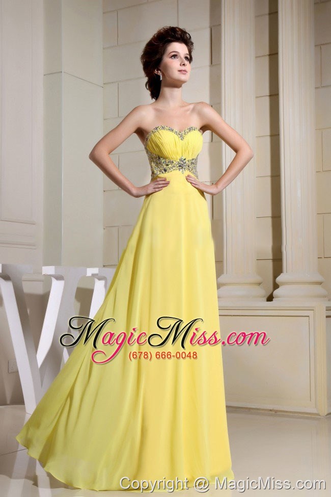 wholesale beaded decorate waist and sweetheart for yellow prom dress