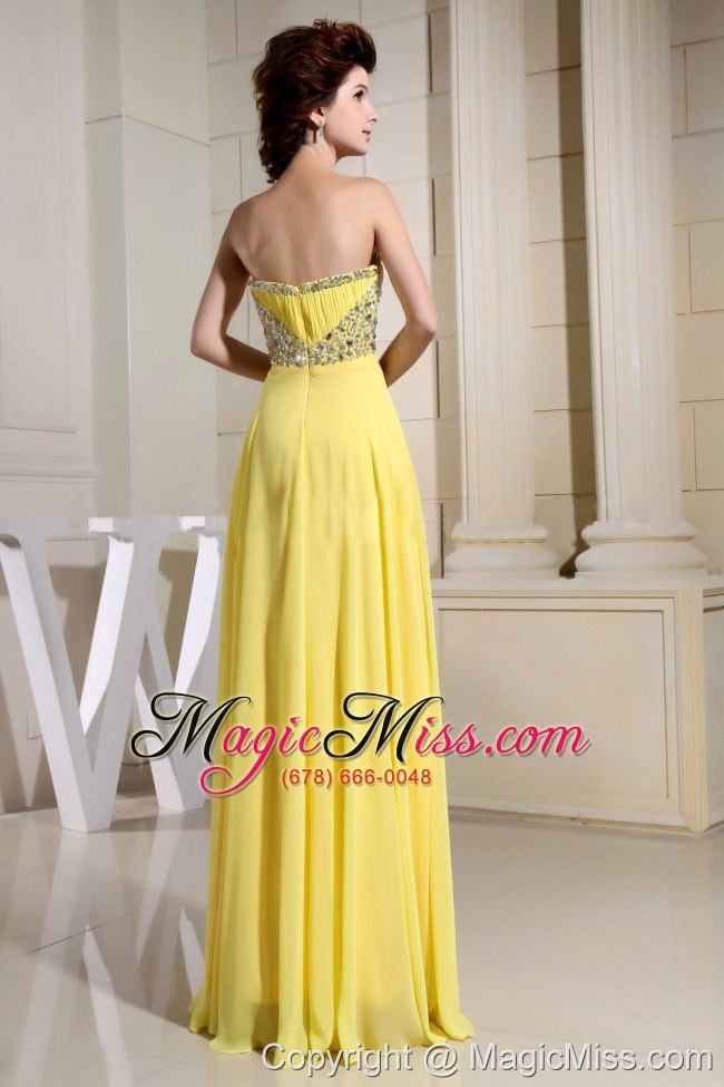 wholesale beaded decorate waist and sweetheart for yellow prom dress