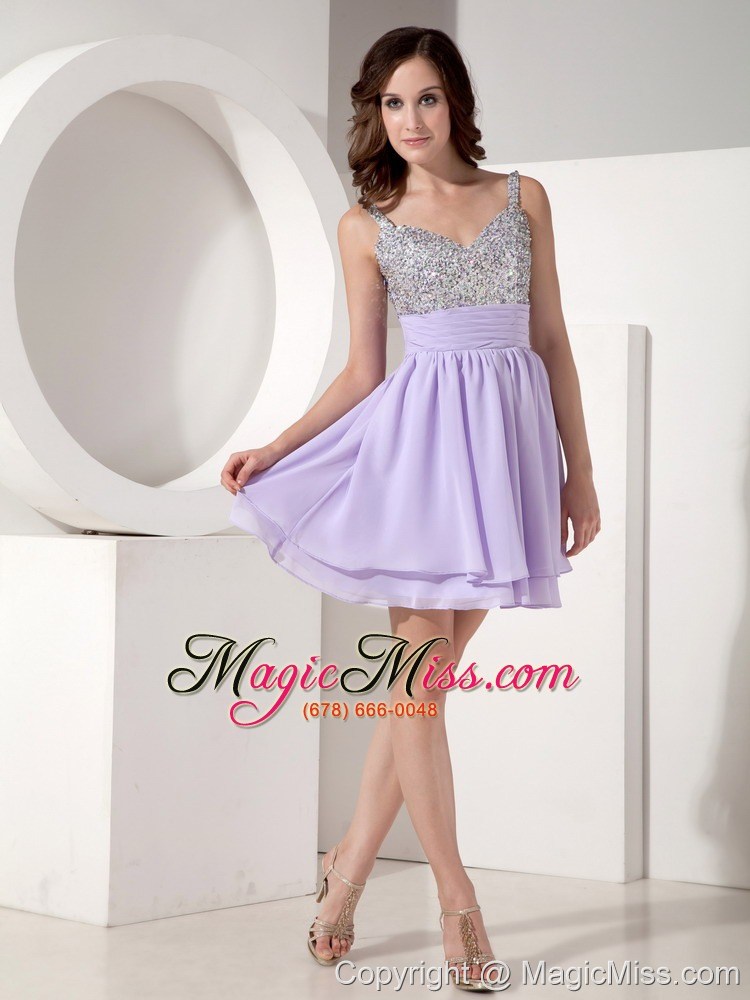 wholesale lilac empire strap mini-length chiffon beading prom / cocktail dress