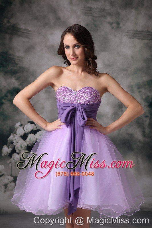 wholesale custom made lilac a-line sweetheart mini-length organza beading prom / homecoming dress