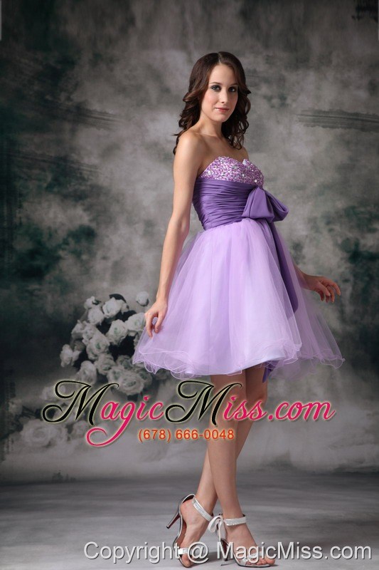 wholesale custom made lilac a-line sweetheart mini-length organza beading prom / homecoming dress