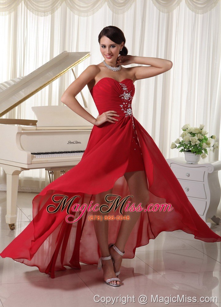 wholesale high-low beaded sweetheart chiffon prom / homecoming dress red ruch