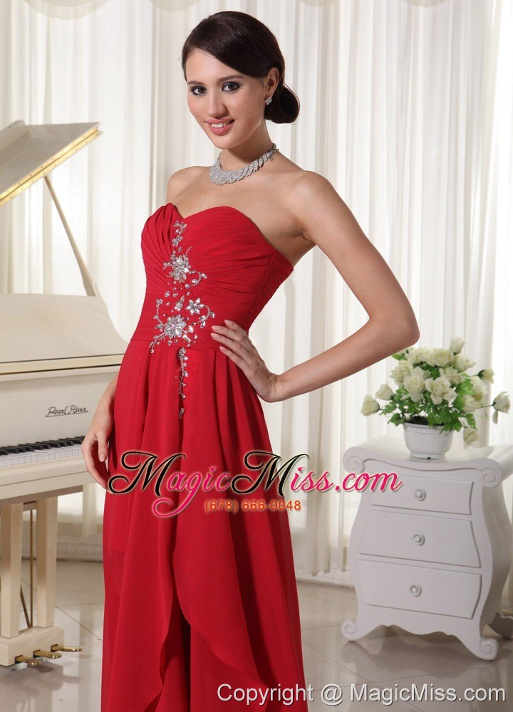 wholesale high-low beaded sweetheart chiffon prom / homecoming dress red ruch