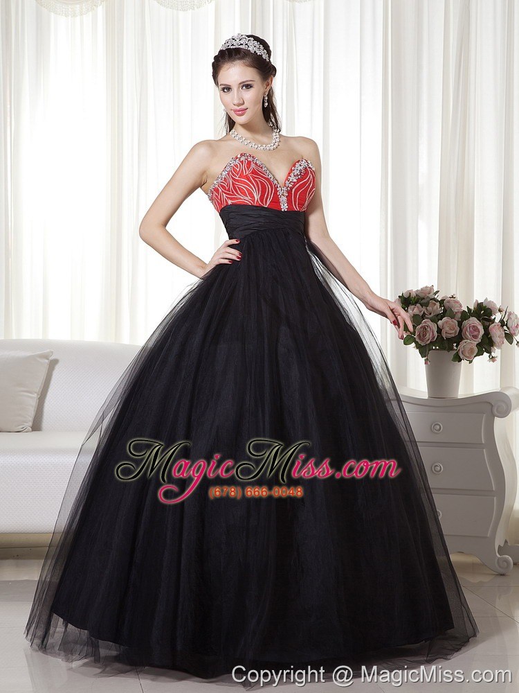 wholesale black and red a-line sweetheart floor-length tulle and taffeta beading prom dress