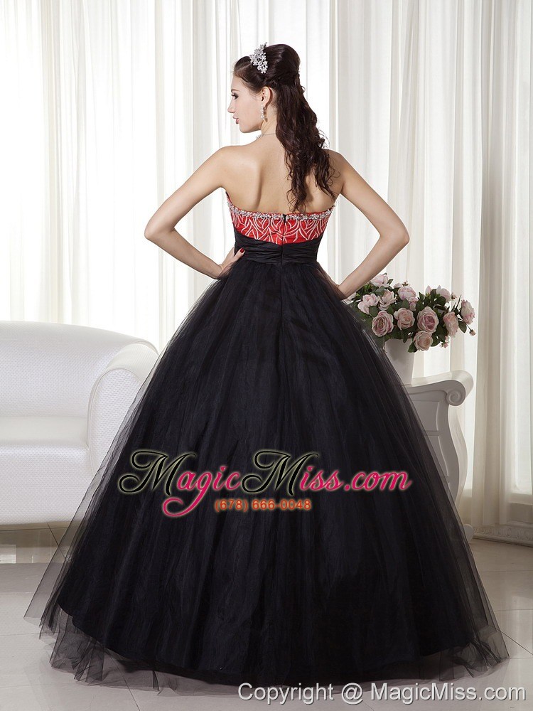 wholesale black and red a-line sweetheart floor-length tulle and taffeta beading prom dress