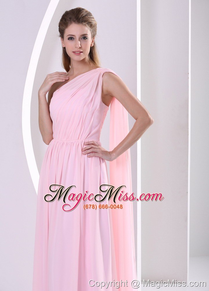 wholesale discount one shoulder watteau train ruched bodice 2013 bridesmaid dress baby pink chiffon