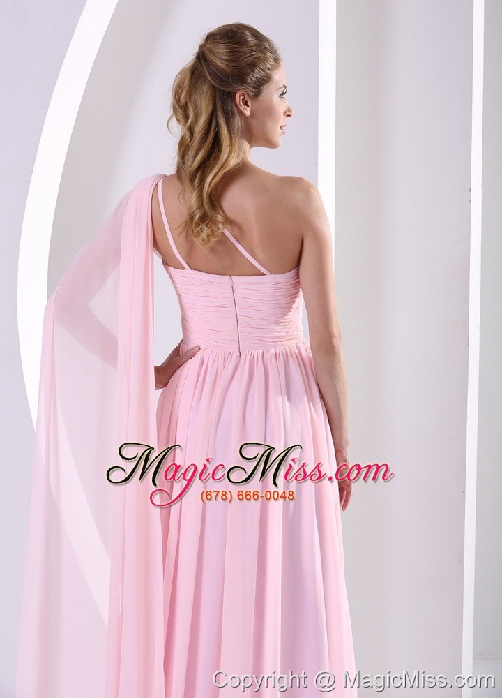 wholesale discount one shoulder watteau train ruched bodice 2013 bridesmaid dress baby pink chiffon