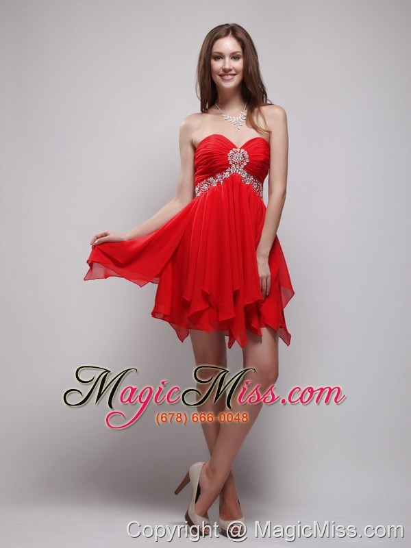 wholesale red empire sweetheart neck mini-length chiffon beading prom / homecoming dress
