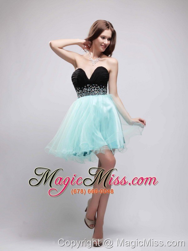 wholesale black and apple green a-line sweetheart mini-length organza and chiffon beading prom / homecoming dress